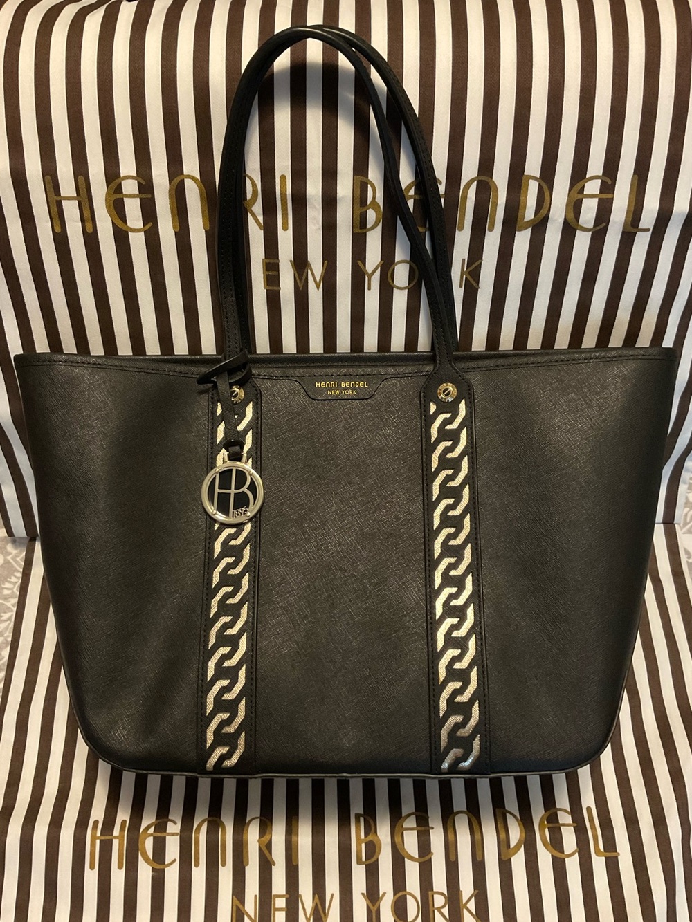 Stunning NWOT Henri Bendel Tote - Black with Gold Accents + Dust Bag